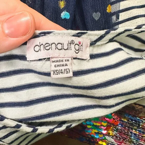 Chenault Girl Long Sleeve Heart Glitter Tutu Hem Dress Girls Size 4/5 - Picture 6 of 7